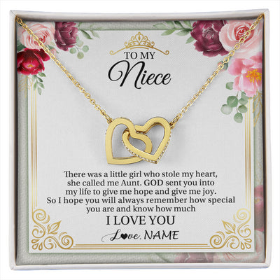 Interlocking Hearts Necklace 18K Yellow Gold Finish | 1 | Personalized To My Niece Necklace From Aunt There Was A Little Girl Niece Birthday Gifts Jewelry Graduation Christmas Customized Gift Box Message Card | siriusteestore