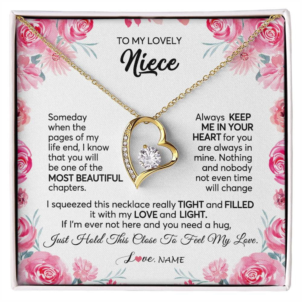 Forever Love Necklace 18K Yellow Gold Finish | 1 | Personalized To My Niece Necklace From Aunt Uncle Always Keep Me in Your Heart Niece Jewelry Pendant Birthday Graduation Christmas Customized Message Card | siriusteestore
