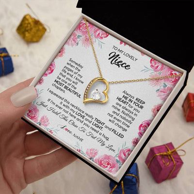 Forever Love Necklace 18K Yellow Gold Finish | 2 | Personalized To My Niece Necklace From Aunt Uncle Always Keep Me in Your Heart Niece Jewelry Pendant Birthday Graduation Christmas Customized Message Card | siriusteestore