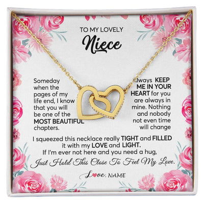 Interlocking Hearts Necklace 18K Yellow Gold Finish | 1 | Personalized To My Niece Necklace From Aunt Uncle Always Keep Me in Your Heart Niece Jewelry Pendant Birthday Graduation Christmas Customized Message Card | siriusteestore