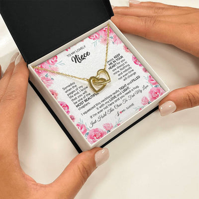 Interlocking Hearts Necklace 18K Yellow Gold Finish | 2 | Personalized To My Niece Necklace From Aunt Uncle Always Keep Me in Your Heart Niece Jewelry Pendant Birthday Graduation Christmas Customized Message Card | siriusteestore
