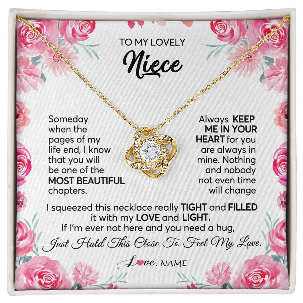Love Knot Necklace 18K Yellow Gold Finish | 1 | Personalized To My Niece Necklace From Aunt Uncle Always Keep Me in Your Heart Niece Jewelry Pendant Birthday Graduation Christmas Customized Message Card | siriusteestore