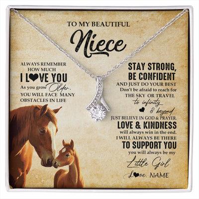 Alluring Beauty Necklace 14K White Gold Finish | 1 | Personalized To My Niece Necklace From Aunt Uncle Always Remember I Love You Horse Niece Birthday Jewelry Graduation Christmas Customized Gift Box Message Card | siriusteestore