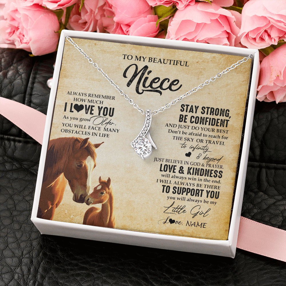 Alluring Beauty Necklace 14K White Gold Finish | 2 | Personalized To My Niece Necklace From Aunt Uncle Always Remember I Love You Horse Niece Birthday Jewelry Graduation Christmas Customized Gift Box Message Card | siriusteestore