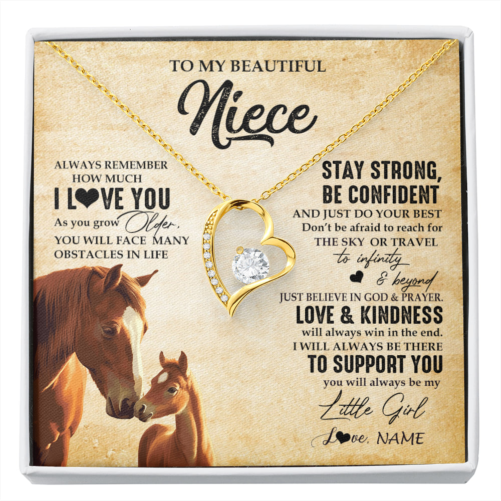 Forever Love Necklace 18K Yellow Gold Finish | 1 | Personalized To My Niece Necklace From Aunt Uncle Always Remember I Love You Horse Niece Birthday Jewelry Graduation Christmas Customized Gift Box Message Card | siriusteestore