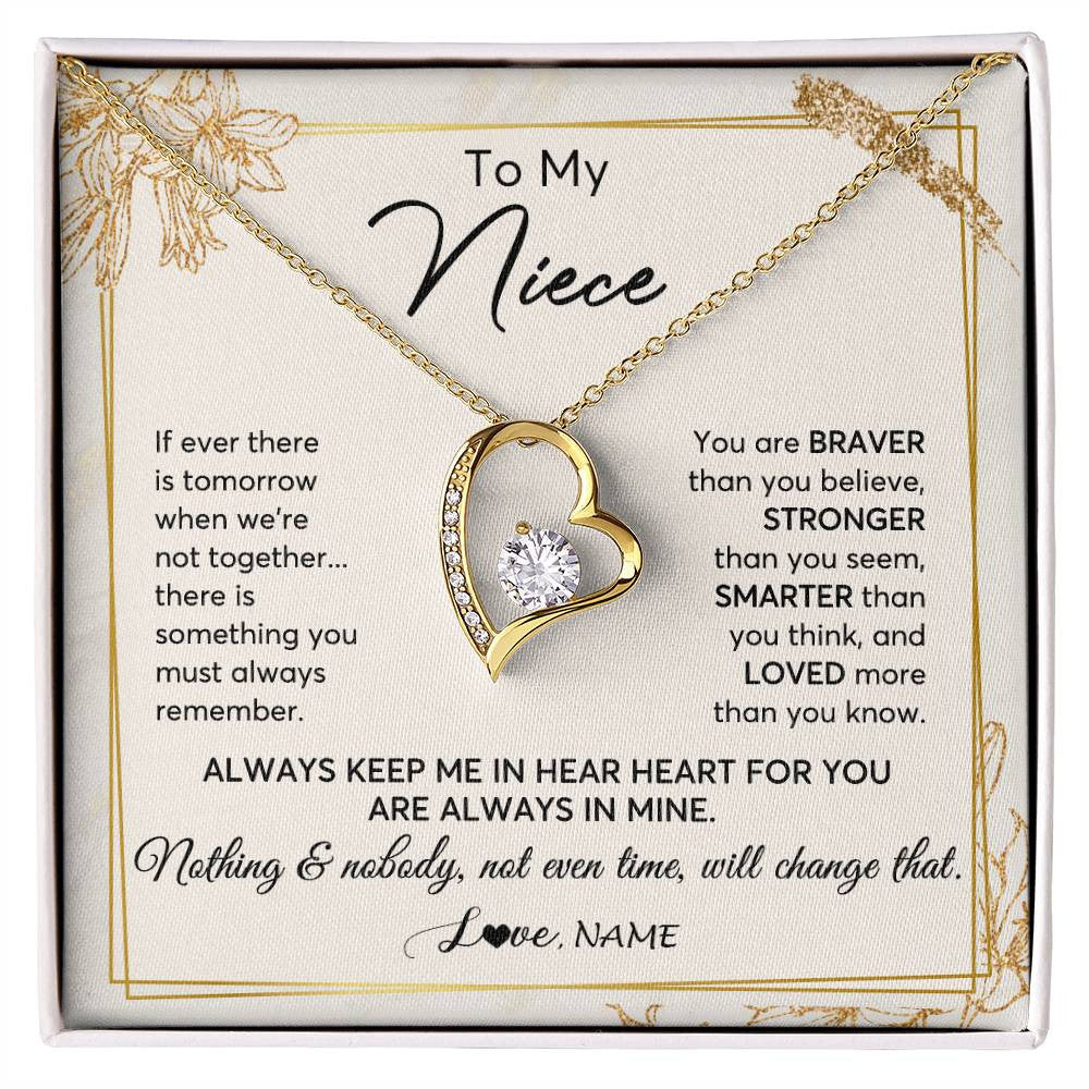 Forever Love Necklace 18K Yellow Gold Finish | 1 | Personalized To My Niece Necklace From Aunt Uncle Auntie Always Keep Me In Your Heart Niece Birthday Graduation Christmas Customized Gift Box Message Card | siriusteestore