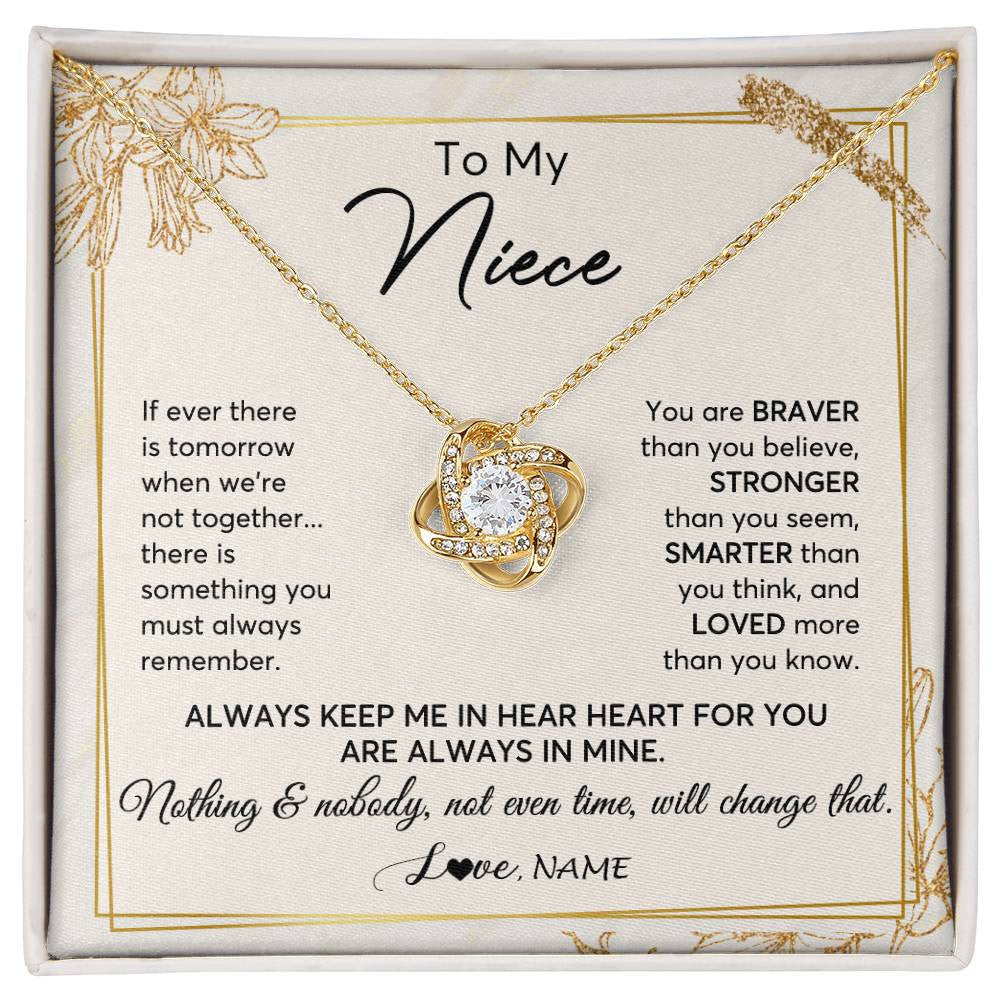 Love Knot Necklace 18K Yellow Gold Finish | 1 | Personalized To My Niece Necklace From Aunt Uncle Auntie Always Keep Me In Your Heart Niece Birthday Graduation Christmas Customized Gift Box Message Card | siriusteestore