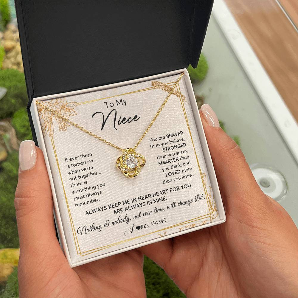 Love Knot Necklace 18K Yellow Gold Finish | 2 | Personalized To My Niece Necklace From Aunt Uncle Auntie Always Keep Me In Your Heart Niece Birthday Graduation Christmas Customized Gift Box Message Card | siriusteestore