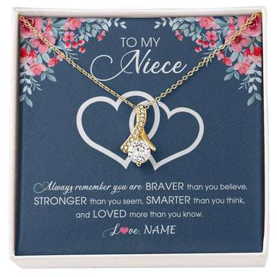Alluring Beauty Necklace 18K Yellow Gold Finish | Personalized To My Niece Necklace From Aunt Uncle Auntie Braver Stronger Smarter Loved Niece Pendant Jewelry Birthday Christmas Customized Message Card | siriusteestore