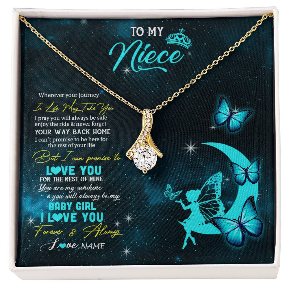Alluring Beauty Necklace 18K Yellow Gold Finish | 1 | Personalized To My Niece Necklace From Aunt Uncle Auntie Fairy Silhouette Fantasy Moon Niece Birthday Christmas Jewelry Customized Gift Box Message Card | siriusteestore