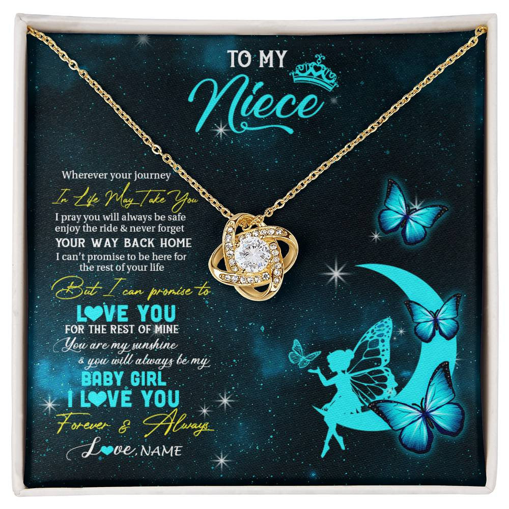Love Knot Necklace 18K Yellow Gold Finish | 1 | Personalized To My Niece Necklace From Aunt Uncle Auntie Fairy Silhouette Fantasy Moon Niece Birthday Christmas Jewelry Customized Gift Box Message Card | siriusteestore