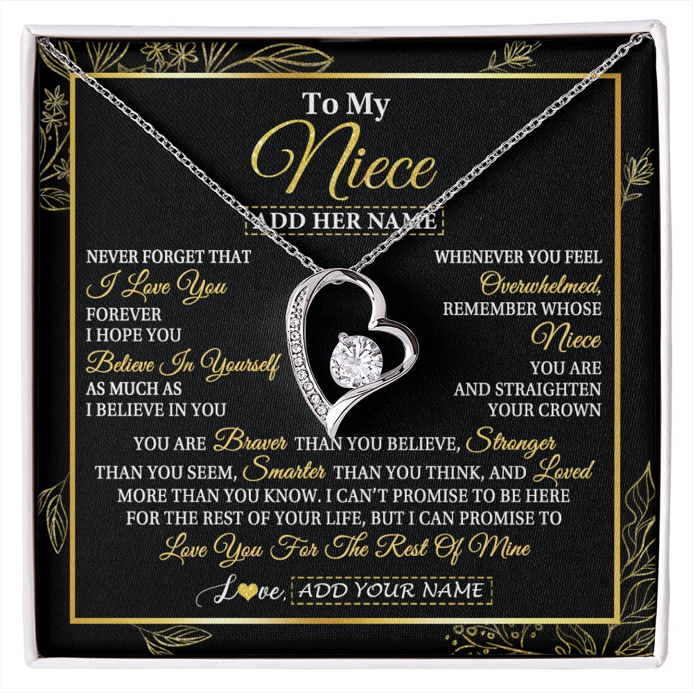 Forever Love Necklace 14K White Gold Finish | 1 | Personalized To My Niece Necklace From Aunt Uncle Auntie I Love You Gift For My Niece Birthday Gifts Graduation Christmas Customized Gift Box Message Card | siriusteestore.myshopify