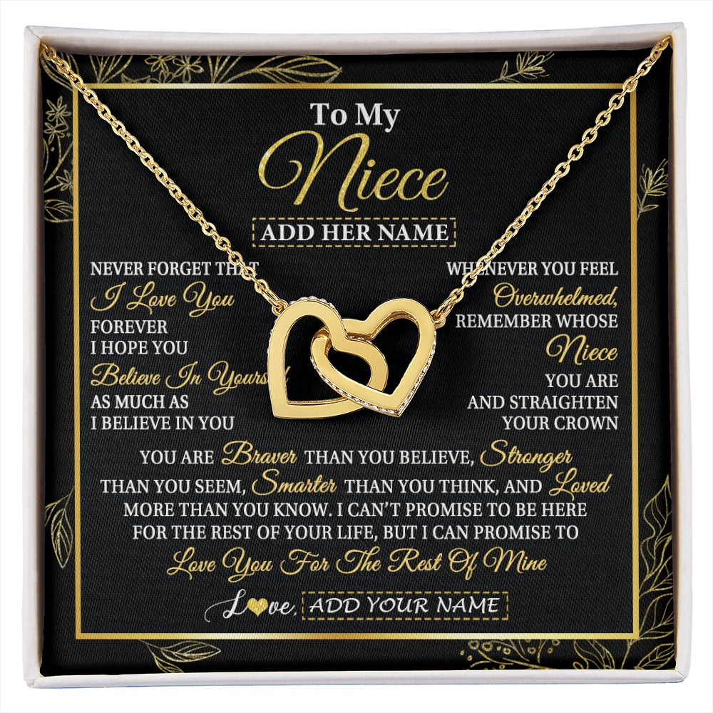 Interlocking Hearts Necklace 18K Yellow Gold Finish | 1 | Personalized To My Niece Necklace From Aunt Uncle Auntie I Love You Gift For My Niece Birthday Gifts Graduation Christmas Customized Gift Box Message Card | siriusteestore.myshopify
