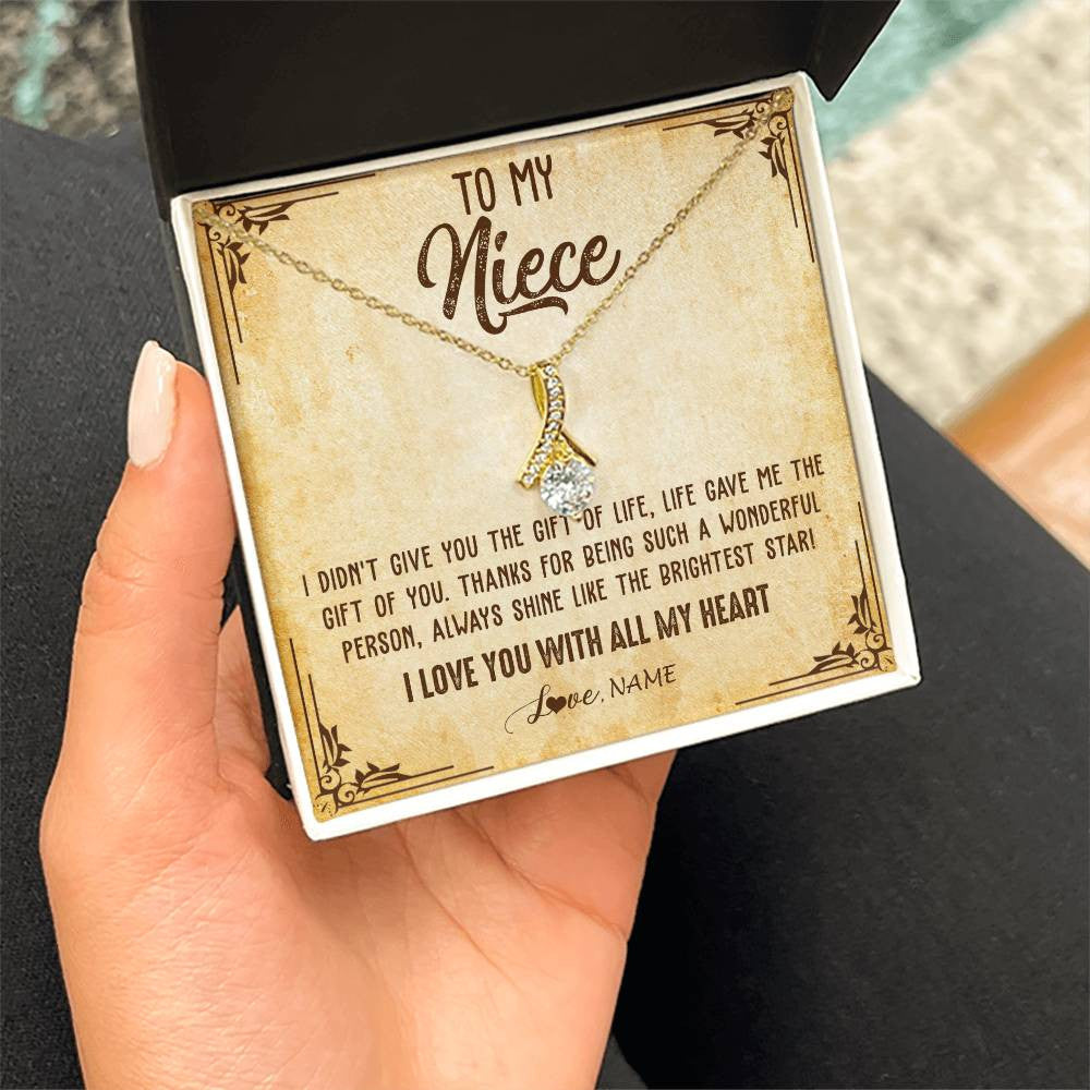 Alluring Beauty Necklace 18K Yellow Gold Finish | 2 | Personalized To My Niece Necklace From Aunt Uncle Auntie I Love You With All My Heart Niece Birthday Christmas Jewelry Customized Gift Box Message Card | siriusteestore