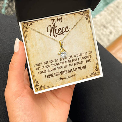 Alluring Beauty Necklace 18K Yellow Gold Finish | 2 | Personalized To My Niece Necklace From Aunt Uncle Auntie I Love You With All My Heart Niece Birthday Christmas Jewelry Customized Gift Box Message Card | siriusteestore