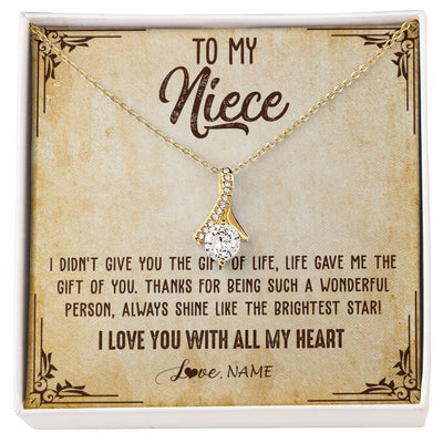 Alluring Beauty Necklace 18K Yellow Gold Finish | 1 | Personalized To My Niece Necklace From Aunt Uncle Auntie I Love You With All My Heart Niece Birthday Christmas Jewelry Customized Gift Box Message Card | siriusteestore