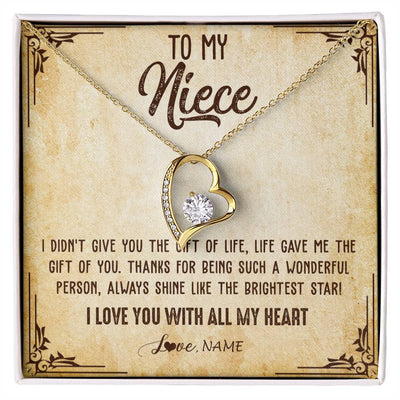 Forever Love Necklace 18K Yellow Gold Finish | 1 | Personalized To My Niece Necklace From Aunt Uncle Auntie I Love You With All My Heart Niece Birthday Christmas Jewelry Customized Gift Box Message Card | siriusteestore