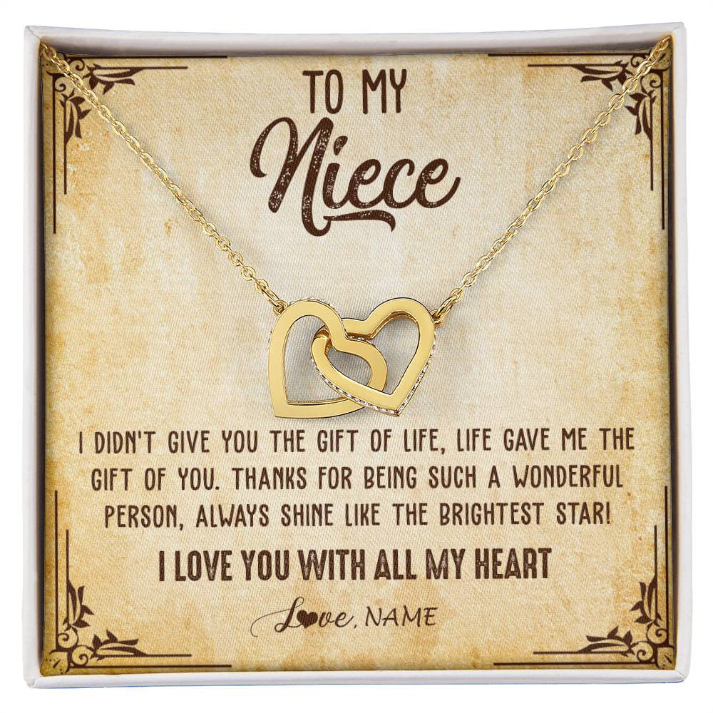 Interlocking Hearts Necklace 18K Yellow Gold Finish | 1 | Personalized To My Niece Necklace From Aunt Uncle Auntie I Love You With All My Heart Niece Birthday Christmas Jewelry Customized Gift Box Message Card | siriusteestore
