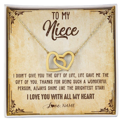 Interlocking Hearts Necklace 18K Yellow Gold Finish | 1 | Personalized To My Niece Necklace From Aunt Uncle Auntie I Love You With All My Heart Niece Birthday Christmas Jewelry Customized Gift Box Message Card | siriusteestore