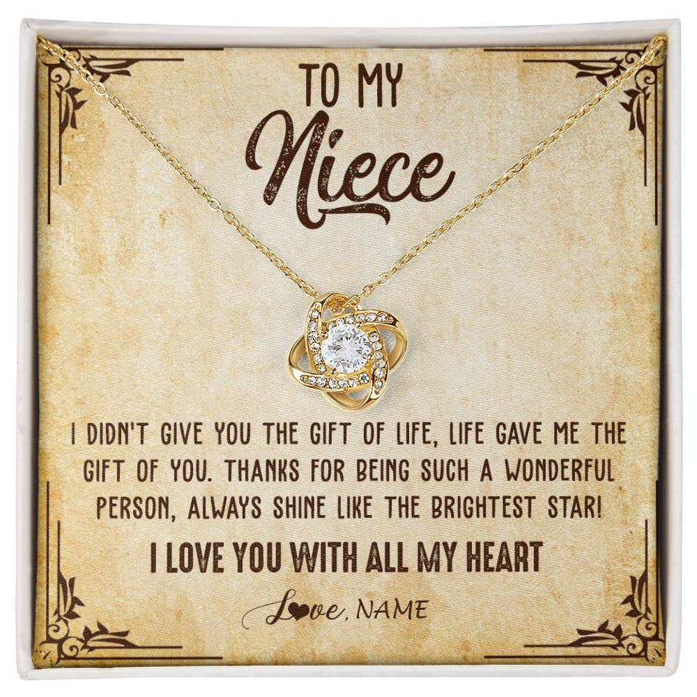 Love Knot Necklace 18K Yellow Gold Finish | 1 | Personalized To My Niece Necklace From Aunt Uncle Auntie I Love You With All My Heart Niece Birthday Christmas Jewelry Customized Gift Box Message Card | siriusteestore