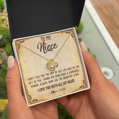 Love Knot Necklace 18K Yellow Gold Finish | 2 | Personalized To My Niece Necklace From Aunt Uncle Auntie I Love You With All My Heart Niece Birthday Christmas Jewelry Customized Gift Box Message Card | siriusteestore