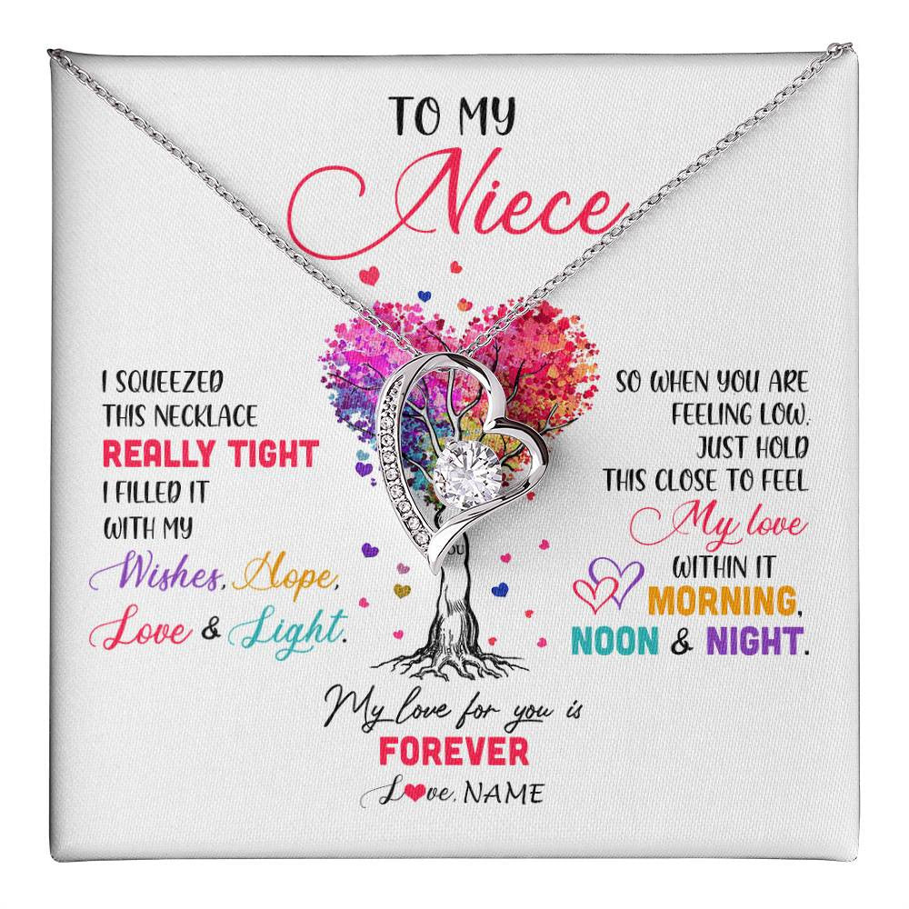 Forever Love Necklace 14K White Gold Finish | 1 | Personalized To My Niece Necklace From Aunt Uncle Auntie I Squeezed This Necklace Niece Birthday Graduation Christmas Customized Gift Box Message Card | siriusteestore