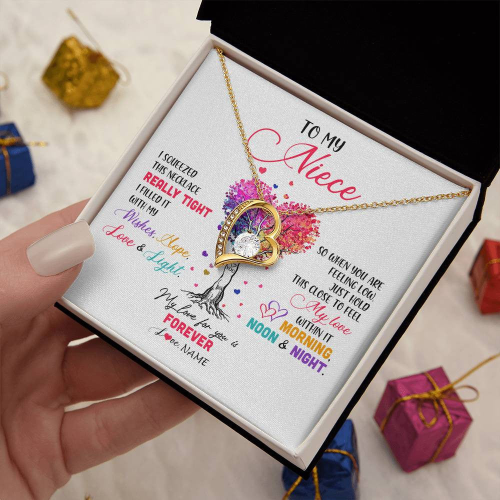 Forever Love Necklace 18K Yellow Gold Finish | 2 | Personalized To My Niece Necklace From Aunt Uncle Auntie I Squeezed This Necklace Niece Birthday Graduation Christmas Customized Gift Box Message Card | siriusteestore