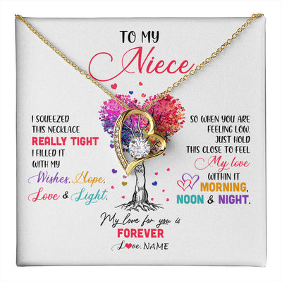 Forever Love Necklace 18K Yellow Gold Finish | 1 | Personalized To My Niece Necklace From Aunt Uncle Auntie I Squeezed This Necklace Niece Birthday Graduation Christmas Customized Gift Box Message Card | siriusteestore