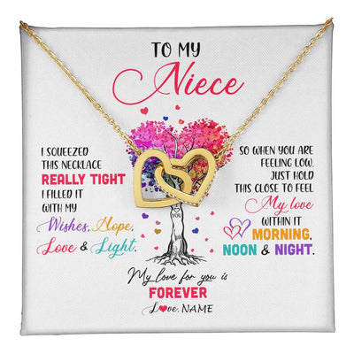 Interlocking Hearts Necklace 18K Yellow Gold Finish | 1 | Personalized To My Niece Necklace From Aunt Uncle Auntie I Squeezed This Necklace Niece Birthday Graduation Christmas Customized Gift Box Message Card | siriusteestore