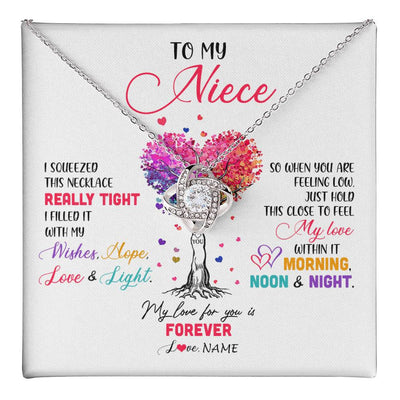 Love Knot Necklace 14K White Gold Finish | 1 | Personalized To My Niece Necklace From Aunt Uncle Auntie I Squeezed This Necklace Niece Birthday Graduation Christmas Customized Gift Box Message Card | siriusteestore