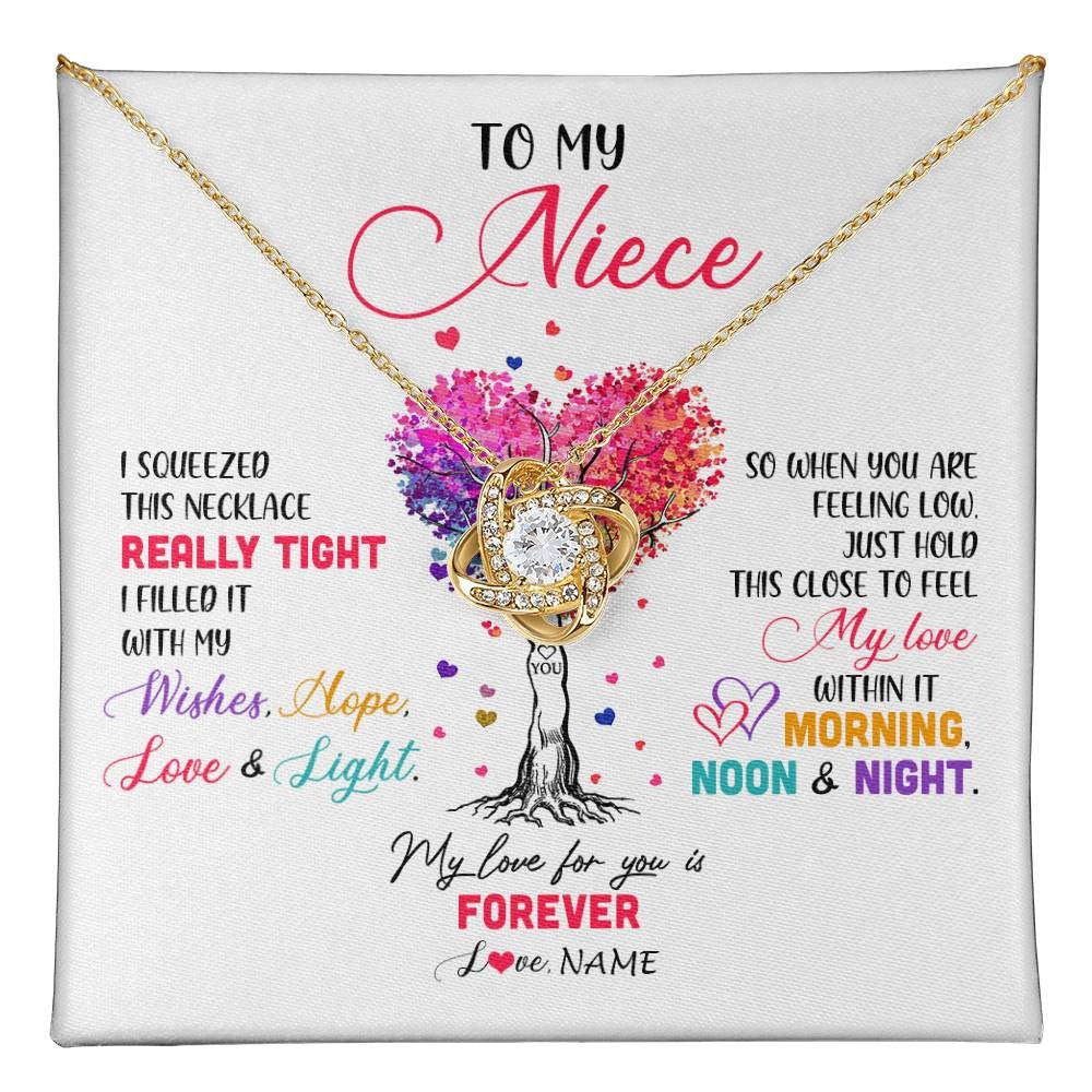 Love Knot Necklace 18K Yellow Gold Finish | 1 | Personalized To My Niece Necklace From Aunt Uncle Auntie I Squeezed This Necklace Niece Birthday Graduation Christmas Customized Gift Box Message Card | siriusteestore