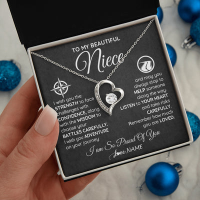 Forever Love Necklace 14K White Gold Finish | 2 | Personalized To My Niece Necklace From Aunt Uncle Auntie I Wish You The Strength Niece Birthday Graduation Inspirational Customized Gift Box Message Card | siriusteestore.myshopify