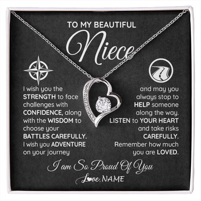 Forever Love Necklace 14K White Gold Finish | 1 | Personalized To My Niece Necklace From Aunt Uncle Auntie I Wish You The Strength Niece Birthday Graduation Inspirational Customized Gift Box Message Card | siriusteestore.myshopify