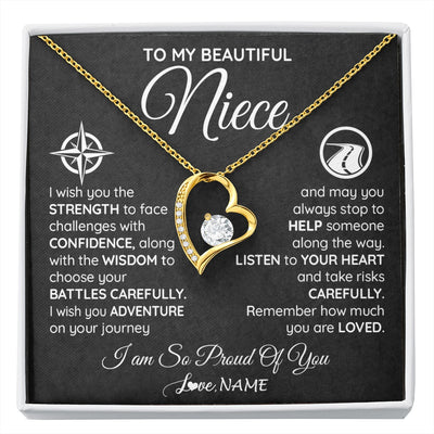 Forever Love Necklace 18K Yellow Gold Finish | 1 | Personalized To My Niece Necklace From Aunt Uncle Auntie I Wish You The Strength Niece Birthday Graduation Inspirational Customized Gift Box Message Card | siriusteestore.myshopify