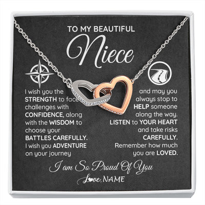 Interlocking Hearts Necklace Stainless Steel & Rose Gold Finish | 1 | Personalized To My Niece Necklace From Aunt Uncle Auntie I Wish You The Strength Niece Birthday Graduation Inspirational Customized Gift Box Message Card | siriusteestore.myshopify