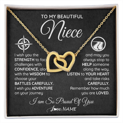 Interlocking Hearts Necklace 18K Yellow Gold Finish | 1 | Personalized To My Niece Necklace From Aunt Uncle Auntie I Wish You The Strength Niece Birthday Graduation Inspirational Customized Gift Box Message Card | siriusteestore.myshopify