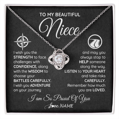 Love Knot Necklace 14K White Gold Finish | 1 | Personalized To My Niece Necklace From Aunt Uncle Auntie I Wish You The Strength Niece Birthday Graduation Inspirational Customized Gift Box Message Card | siriusteestore.myshopify
