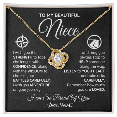 Love Knot Necklace 18K Yellow Gold Finish | 1 | Personalized To My Niece Necklace From Aunt Uncle Auntie I Wish You The Strength Niece Birthday Graduation Inspirational Customized Gift Box Message Card | siriusteestore.myshopify