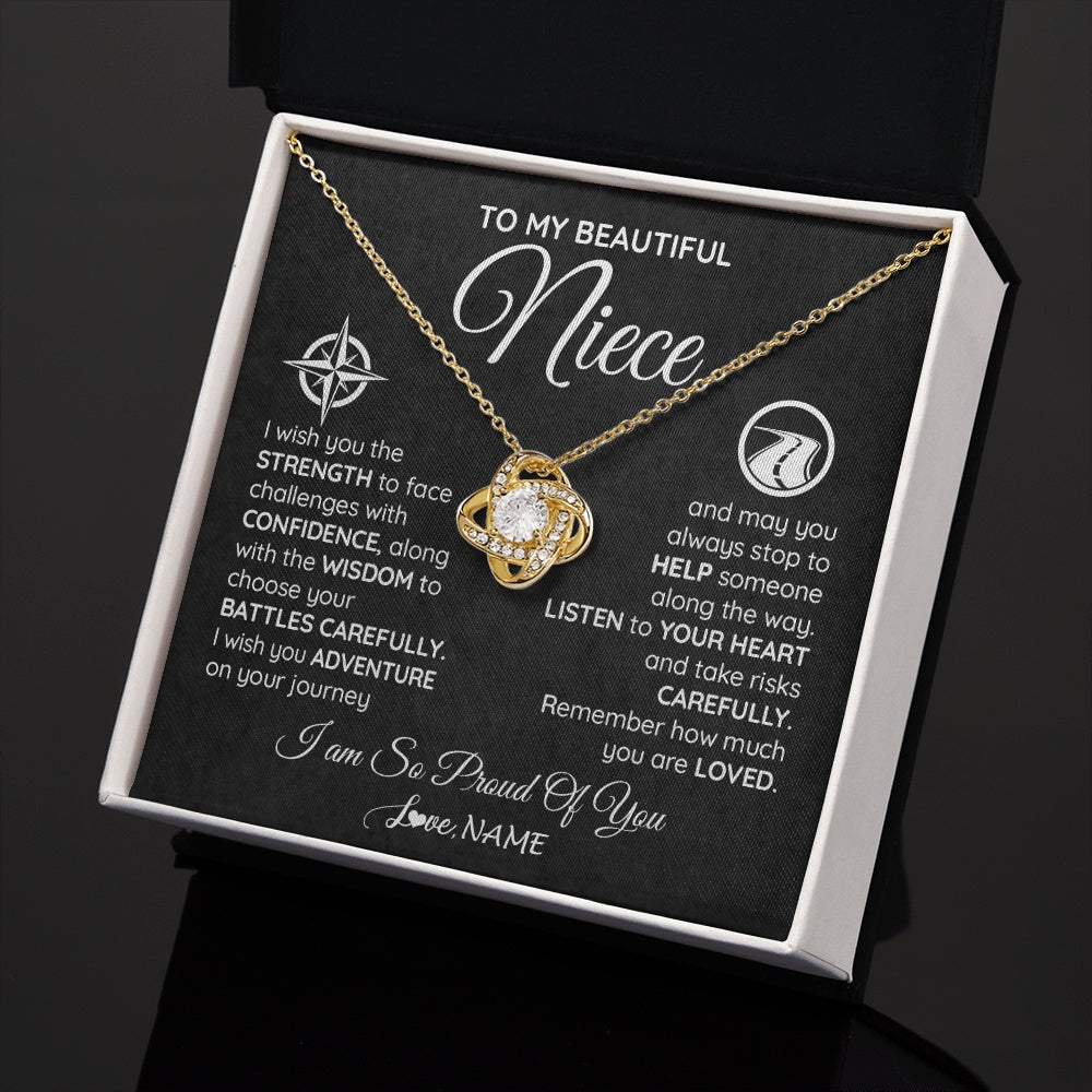 Love Knot Necklace 18K Yellow Gold Finish | 2 | Personalized To My Niece Necklace From Aunt Uncle Auntie I Wish You The Strength Niece Birthday Graduation Inspirational Customized Gift Box Message Card | siriusteestore.myshopify