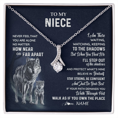 Alluring Beauty Necklace 14K White Gold Finish | 1 | Personalized To My Niece Necklace From Aunt Uncle Auntie Never Feel You Are Alone Wolf Niece Birthday Graduation Christmas Customized Gift Box Message Card | siriusteestore