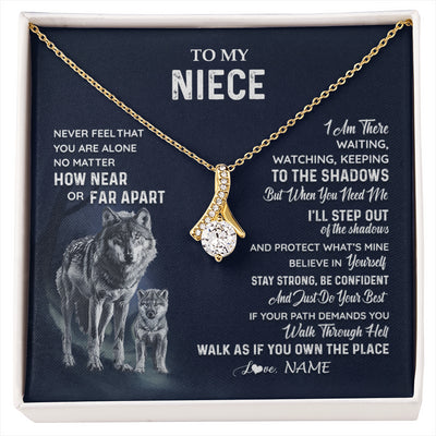 Alluring Beauty Necklace 18K Yellow Gold Finish | 1 | Personalized To My Niece Necklace From Aunt Uncle Auntie Never Feel You Are Alone Wolf Niece Birthday Graduation Christmas Customized Gift Box Message Card | siriusteestore
