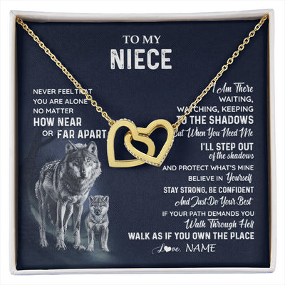Interlocking Hearts Necklace 18K Yellow Gold Finish | 1 | Personalized To My Niece Necklace From Aunt Uncle Auntie Never Feel You Are Alone Wolf Niece Birthday Graduation Christmas Customized Gift Box Message Card | siriusteestore