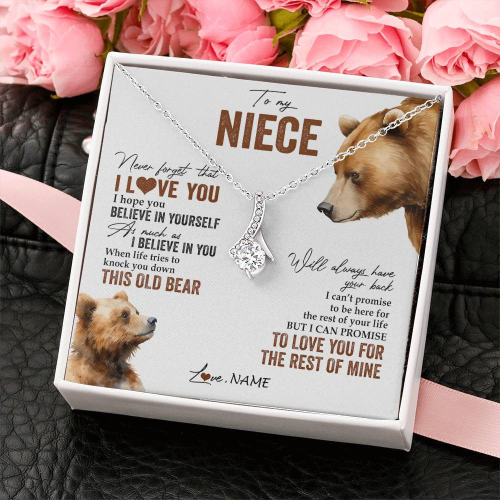 Alluring Beauty Necklace 14K White Gold Finish | 2 | Personalized To My Niece Necklace From Aunt Uncle Auntie Never Forget That I Love You Bear Niece Birthday Graduation Christmas Customized Gift Box Message Card | siriusteestore