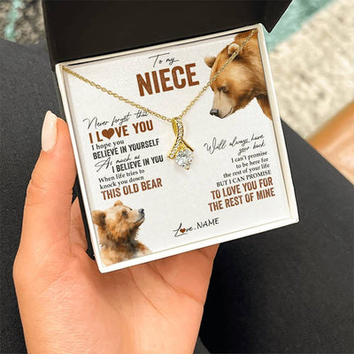 Alluring Beauty Necklace 18K Yellow Gold Finish | 2 | Personalized To My Niece Necklace From Aunt Uncle Auntie Never Forget That I Love You Bear Niece Birthday Graduation Christmas Customized Gift Box Message Card | siriusteestore