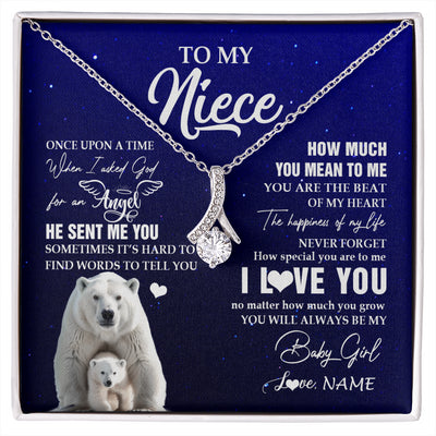 Alluring Beauty Necklace 14K White Gold Finish | 1 | Personalized To My Niece Necklace From Aunt Uncle Auntie Polar Bear Never Forget I Love You Niece Birthday Christmas Jewelry Customized Gift Box Message Card | siriusteestore
