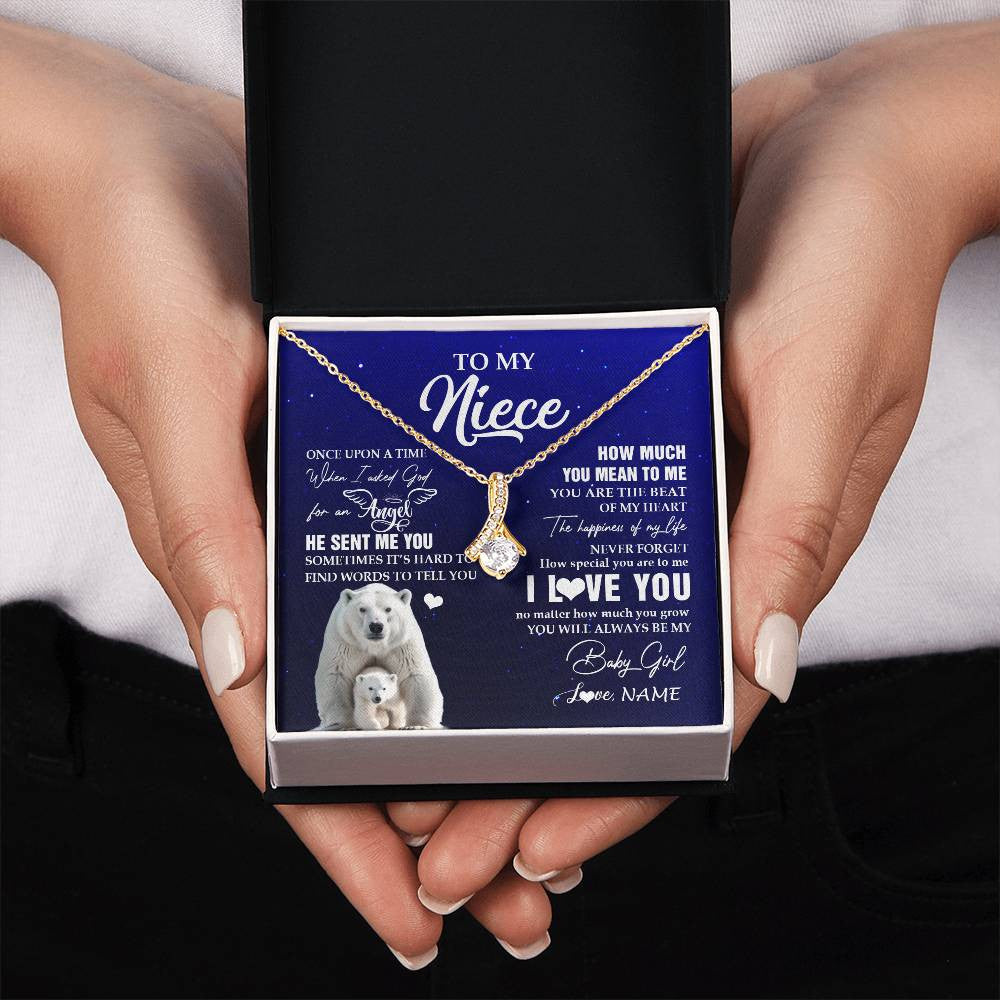 Alluring Beauty Necklace 18K Yellow Gold Finish | 2 | Personalized To My Niece Necklace From Aunt Uncle Auntie Polar Bear Never Forget I Love You Niece Birthday Christmas Jewelry Customized Gift Box Message Card | siriusteestore