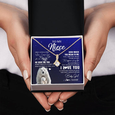Alluring Beauty Necklace 18K Yellow Gold Finish | 2 | Personalized To My Niece Necklace From Aunt Uncle Auntie Polar Bear Never Forget I Love You Niece Birthday Christmas Jewelry Customized Gift Box Message Card | siriusteestore
