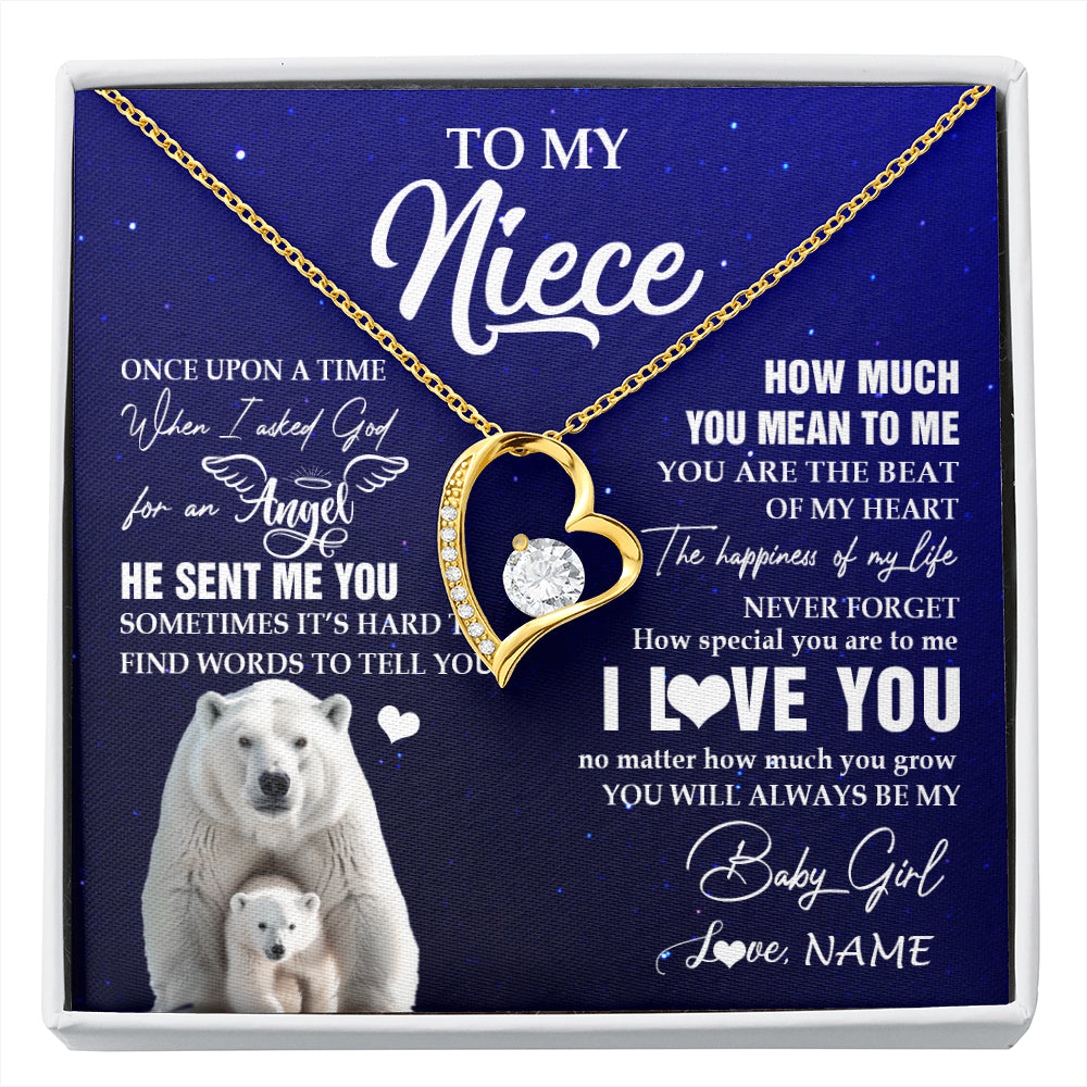 Forever Love Necklace 18K Yellow Gold Finish | 1 | Personalized To My Niece Necklace From Aunt Uncle Auntie Polar Bear Never Forget I Love You Niece Birthday Christmas Jewelry Customized Gift Box Message Card | siriusteestore