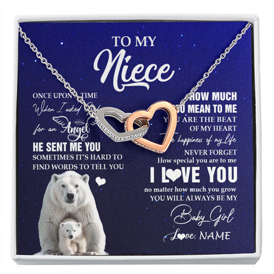 Interlocking Hearts Necklace Stainless Steel & Rose Gold Finish | 1 | Personalized To My Niece Necklace From Aunt Uncle Auntie Polar Bear Never Forget I Love You Niece Birthday Christmas Jewelry Customized Gift Box Message Card | siriusteestore