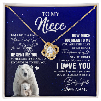 Love Knot Necklace 18K Yellow Gold Finish | 1 | Personalized To My Niece Necklace From Aunt Uncle Auntie Polar Bear Never Forget I Love You Niece Birthday Christmas Jewelry Customized Gift Box Message Card | siriusteestore